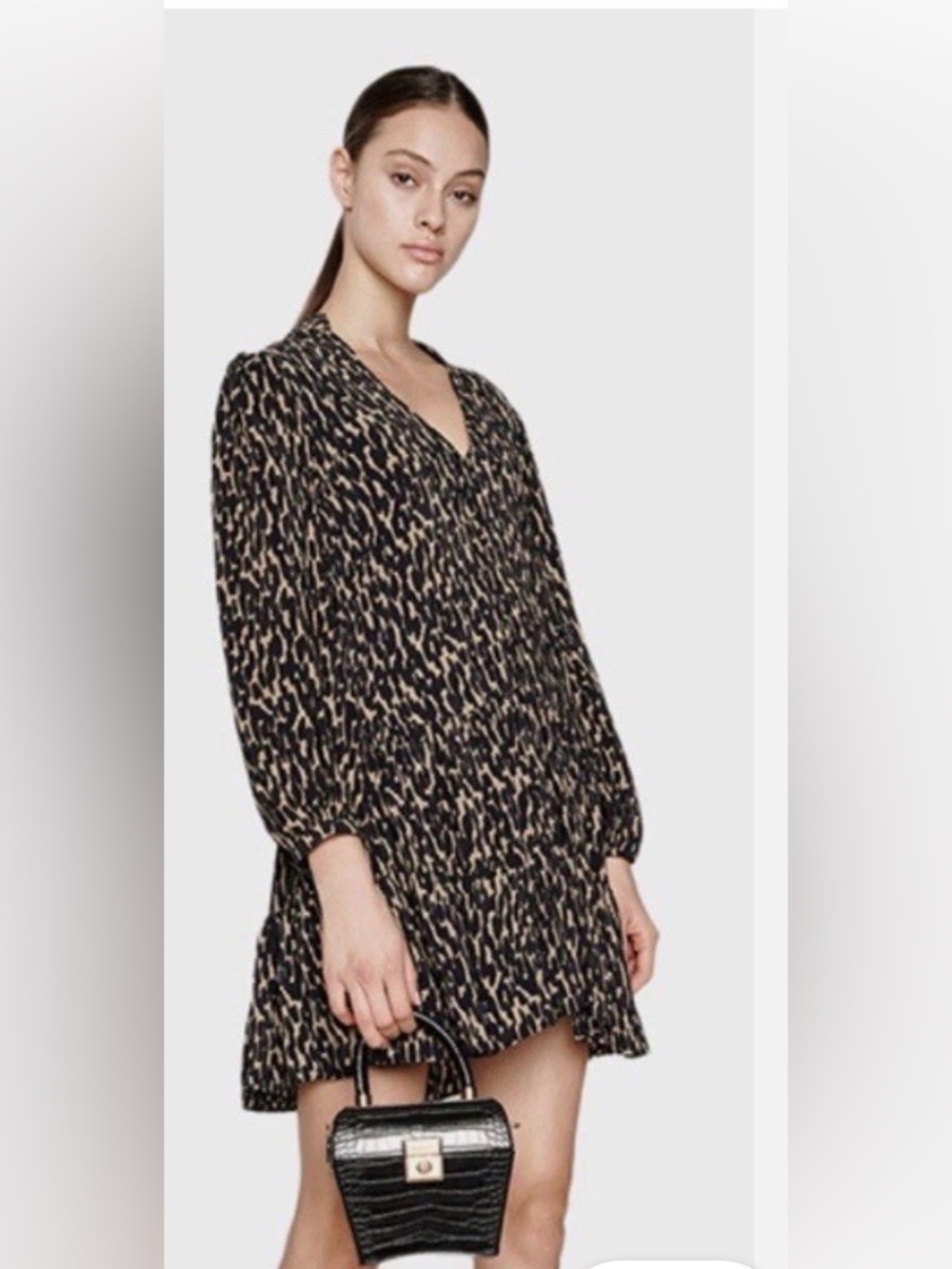 Zara Leopard Animal Print Tiered Babydoll Ruffle Oversized Mini Dress Small‎ S